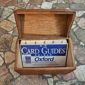 Vintage Wooden Recipe Box With Hinged Lid & Card Guides, Lightweight